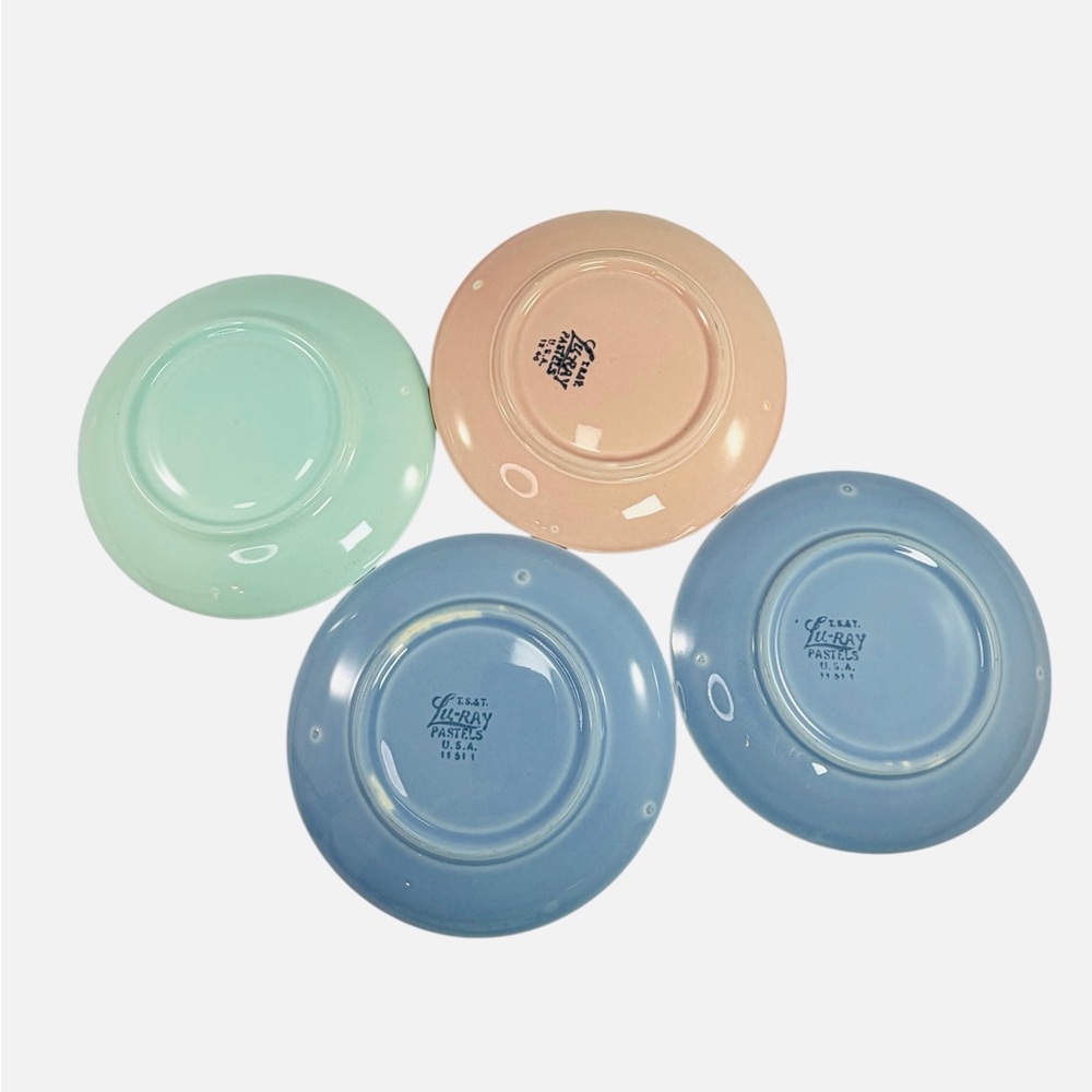 Lu-Ray TS&T Pastels 6 1/8" Coffee Cup Saucer USA Round Blue Green Pink Lot Of 4 - Picture 3 of 5